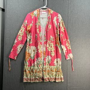 Belle by Kim Gravel Slub Knit Don't Be Koi Printed Duster Shrimp Size XXS